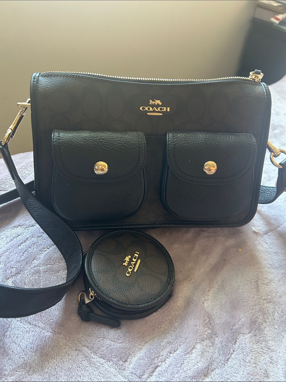 Coach Black Signature Crossbody with Coin Pouch